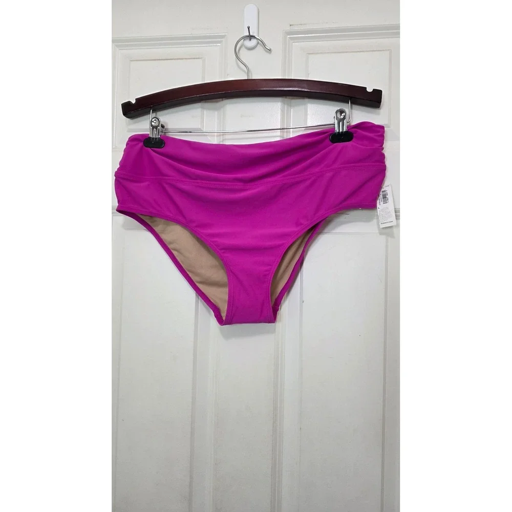 NEW‎ Old Navy Bikini Bottom Womens Large Pink High Waisted Swim Ruched New - Picture 2 of 6